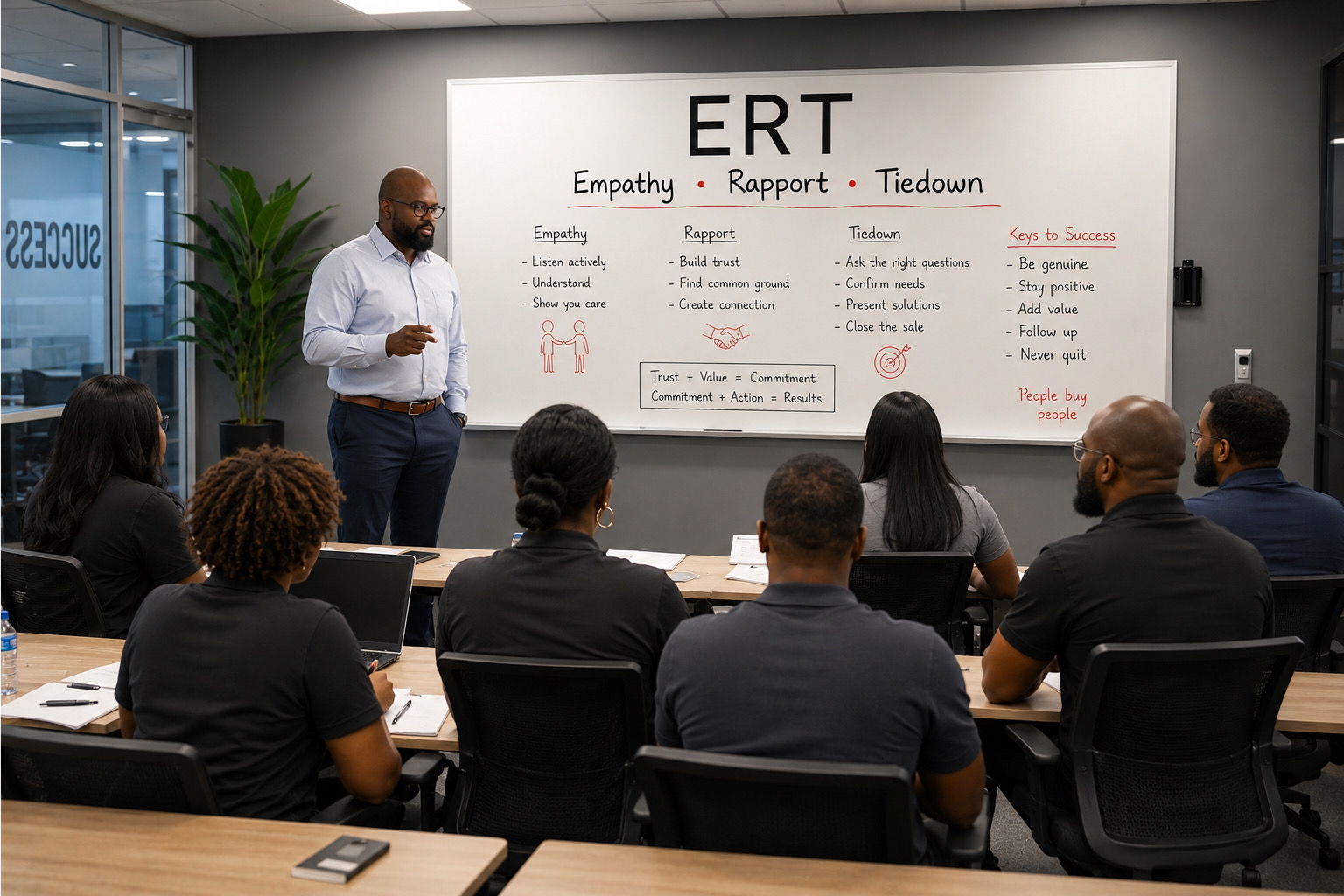 Our Lakeland, Florida office team in a sales and customer service training session